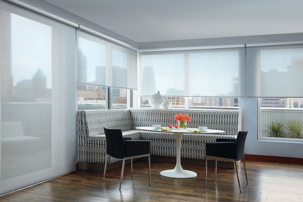 dining room with city view